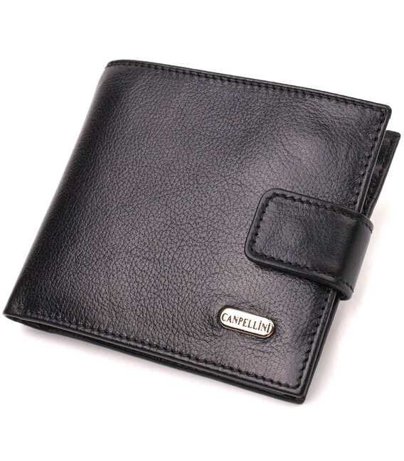 Практичный кошелек для мужчин горизонтального формата из натуральной гладкой кожи CANPELLINI 21772 Черный фото, картинка, изобра