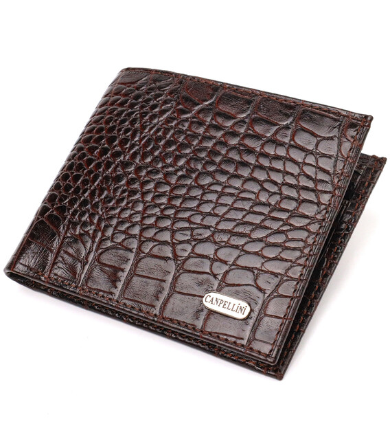 Стильне чоловіче портмоне з натуральної фактурної шкіри з тисненням під крокодила CANPELLINI 21777 Коричневе картинка, зображенн