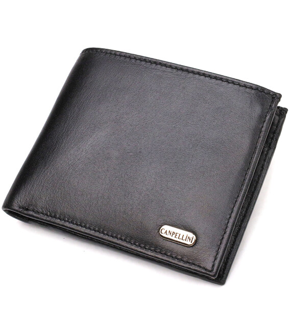 Удобное горизонтальное мужское портмоне из натуральной гладкой кожи CANPELLINI 21779 Черное фото, картинка, изображение