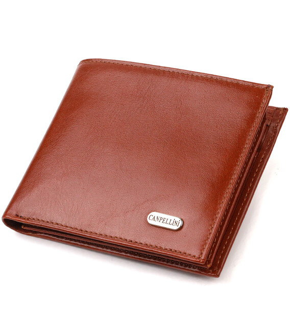 Мужское горизонтальное портмоне из натуральной гладкой кожи CANPELLINI 21780 Коричневое фото, картинка, изображение