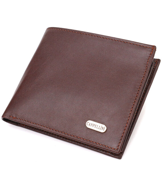 Оригинальное мужское портмоне из натуральной гладкой кожи CANPELLINI 21782 Темно коричневое фото, картинка, изображение