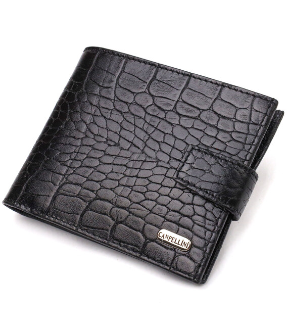 Зручний чоловічий гаманець із натуральної фактурної шкіри з тисненням під крокодила CANPELLINI 21790 Чорний картинка, зображення
