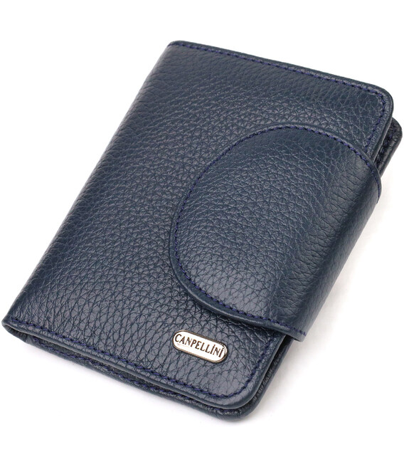 Удобное женское портмоне среднего размера из натуральной зернистой кожи CANPELLINI 21809 Синее фото, картинка, изображение