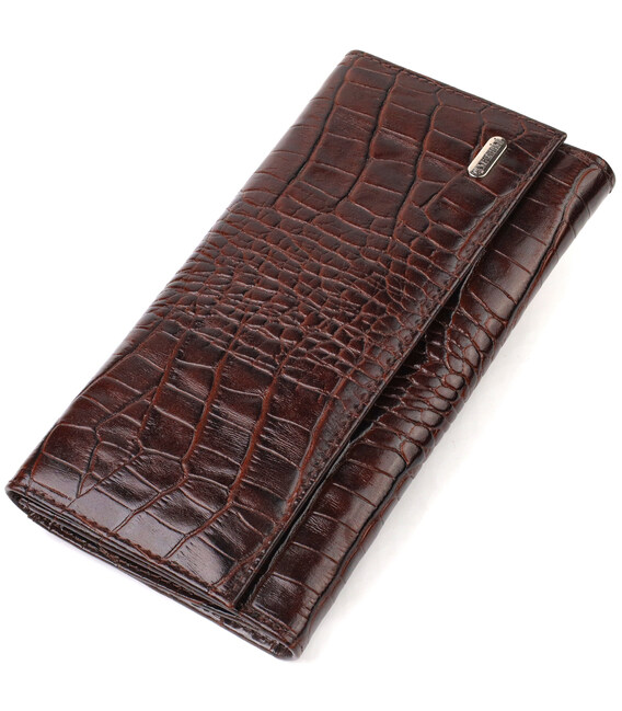 Стильное портмоне унисекс из натуральной кожи с тиснением под крокодила CANPELLINI 21847 Коричневое фото, картинка, изображение
