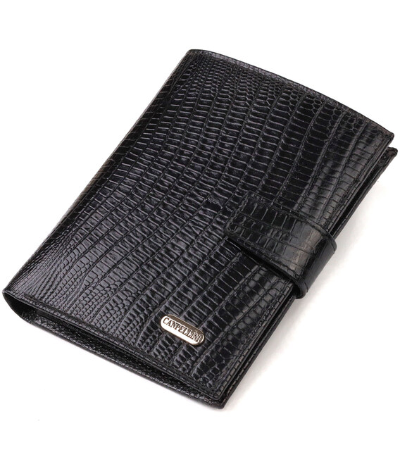 Фактурный вертикальный мужской бумажник среднего размера из натуральной кожи с тиснением CANPELLINI 21859 Черный фото, картинка,