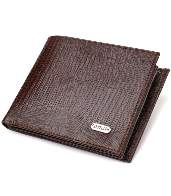 Стильний горизонтальний чоловічий гаманець середнього розміру з натуральної шкіри фактурної CANPELLINI 21864 Коричневий картинка