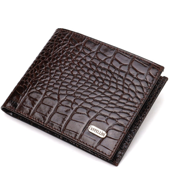 Вместительное мужское портмоне из натуральной кожи с тиснением под крокодила CANPELLINI 21870 Коричневый фото, картинка, изображ
