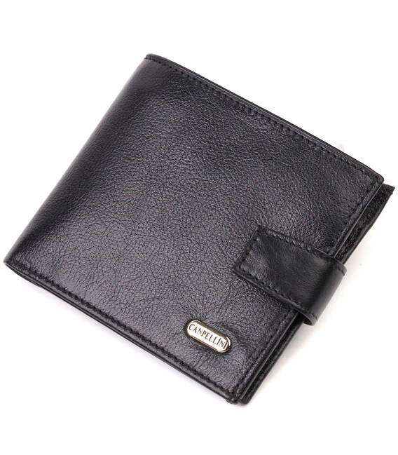 Зручний чоловічий гаманець з натуральної гладкої шкіри CANPELLINI 21877 Чорний картинка, зображення, фото