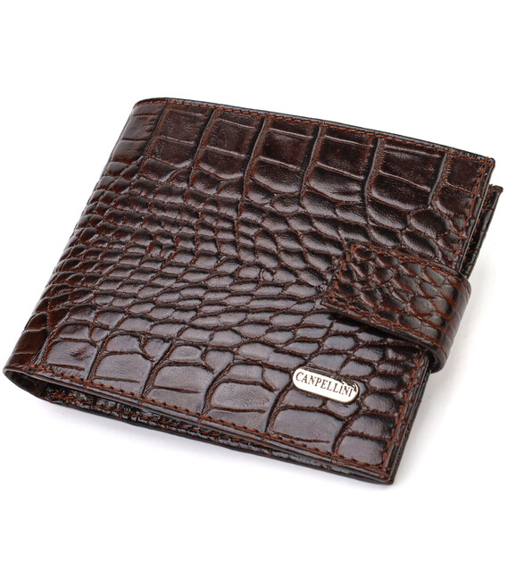 Функциональный горизонтальный кошелек для мужчин из натуральной кожи с тиснением под крокодила CANPELLINI 21885 Коричневый фото,