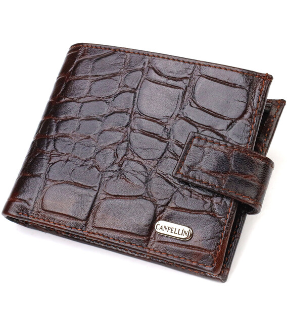 Стильний горизонтальний гаманець для чоловіків з натуральної шкіри з тисненням під крокодила CANPELLINI 21890 Коричневий картинк