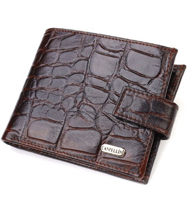 Стильний горизонтальний гаманець для чоловіків з натуральної шкіри з тисненням під крокодила CANPELLINI 21890 Коричневий картинк