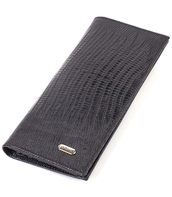 Фактурный мужской вертикальный бумажник из натуральной кожи с тиснением CANPELLINI 21906 Черный фото, картинка, изображение