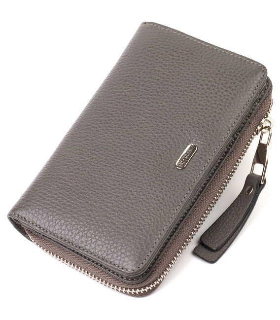 Отличное женское портмоне среднего размера из натуральной зернистой кожи CANPELLINI 21908 Серое фото, картинка, изображение