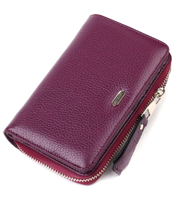Яркое женское портмоне среднего размера из натуральной зернистой кожи CANPELLINI 21909 Сиреневое фото, картинка, изображение