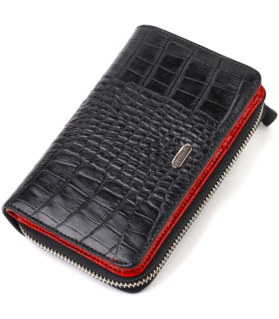 Стильное женское портмоне среднего размера из натуральной кожи с тиснением под крокодила CANPELLINI 21911 Черное фото, картинка,