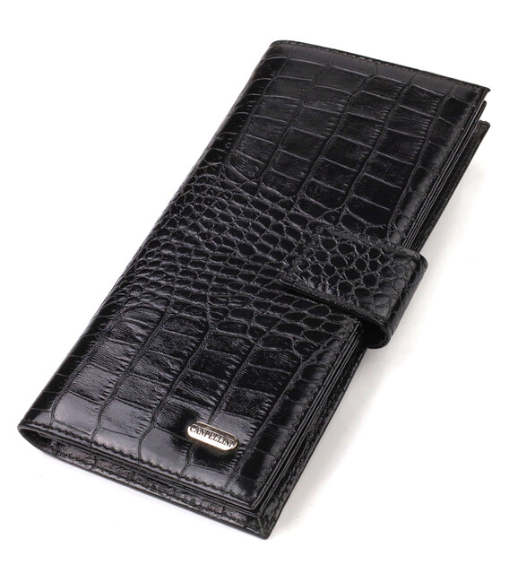 Вузький гаманець для чоловіків з натуральної шкіри з тисненням під крокодила CANPELLINI 21914 Чорний картинка, зображення, фото