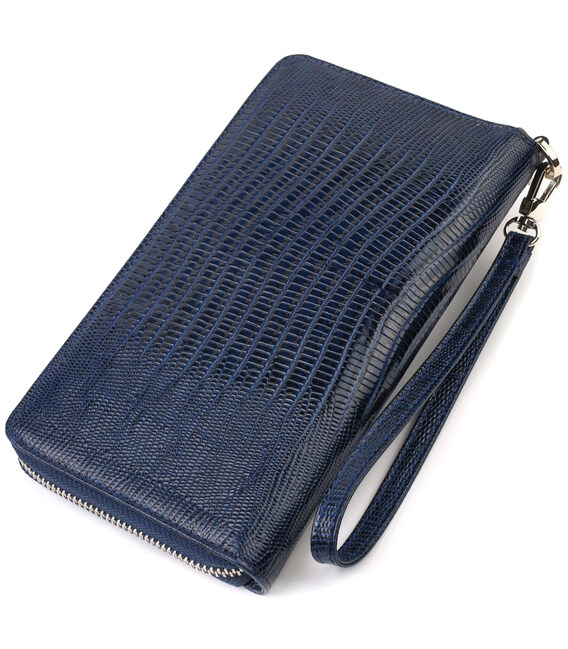 Вместительный клатч для женщин из натуральной кожи с тиснением CANPELLINI 21919 Синий фото, картинка, изображение