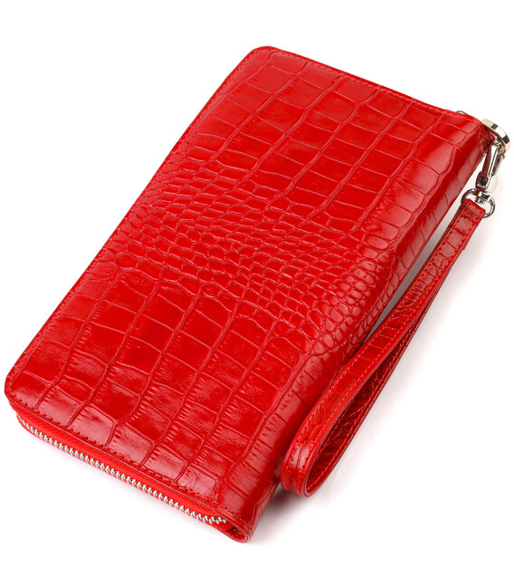 Функциональный клатч для женщин из натуральной кожи с тиснением под крокодила CANPELLINI 21920 Красный фото, картинка, изображен