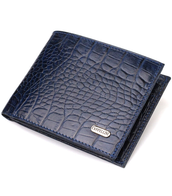 Красивый кошелек для мужчин из натуральной кожи с тиснением под крокодила CANPELLINI 21924 Синий фото, картинка, изображение