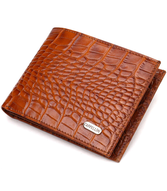 Современный кошелек для мужчин из натуральной кожи с тиснением под крокодила CANPELLINI 21574 Коричневый фото, картинка, изображ