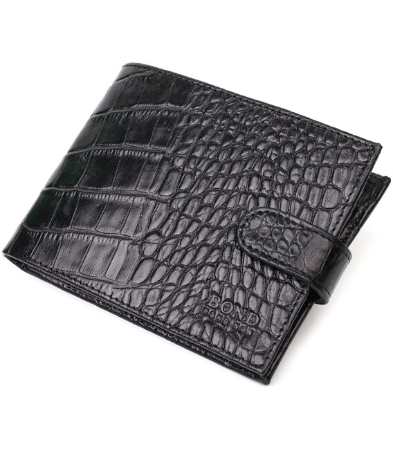 Модный бумажник для мужчин из натуральной фактурной кожи с тиснением под крокодила BOND 21995 Черный фото, картинка, изображение
