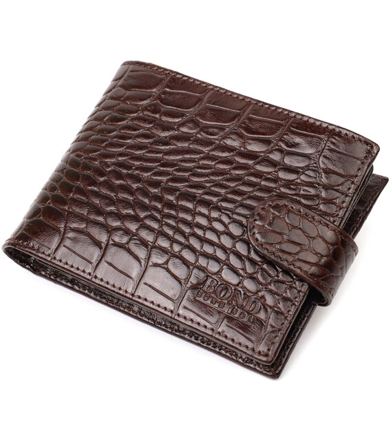 Функціональний невеликий гаманець для чоловіків з натуральної шкіри з тисненням під крокодила BOND 21998 Коричневий картинка, зо