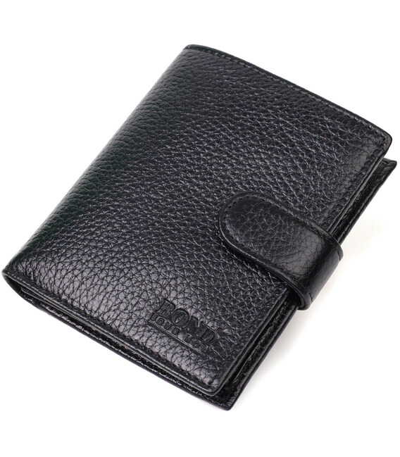Чоловічий компактний вертикальний гаманець із натуральної шкіри флотар BOND 22005 Чорний картинка, зображення, фото