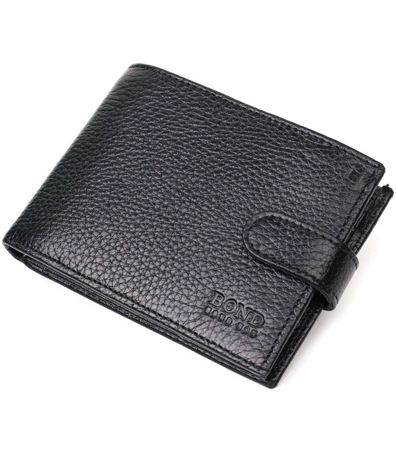 Горизонтальне портмоне для чоловіків з натуральної зернистої шкіри BOND 22059 Чорний картинка, зображення, фото