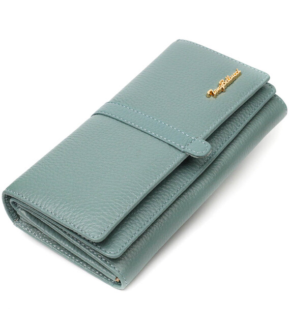 Удивительный женский кошелек с большим количеством отделений из натуральной кожи Tony Bellucci 22065 Серо-зеленый фото, картинка