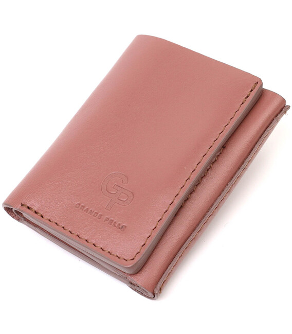 Вертикальне невелике жіноче портмоне в три складання GRANDE PELLE 16784 Пудровий картинка, зображення, фото