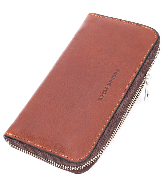 Удобный кошелек-клатч на молнии из натуральной кожи GRANDE PELLE 11659 Коричневый фото, картинка, изображение