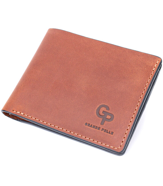 Компактний гаманець із натуральної шкіри без застібки GRANDE PELLE 11661 Коричневий картинка, зображення, фото
