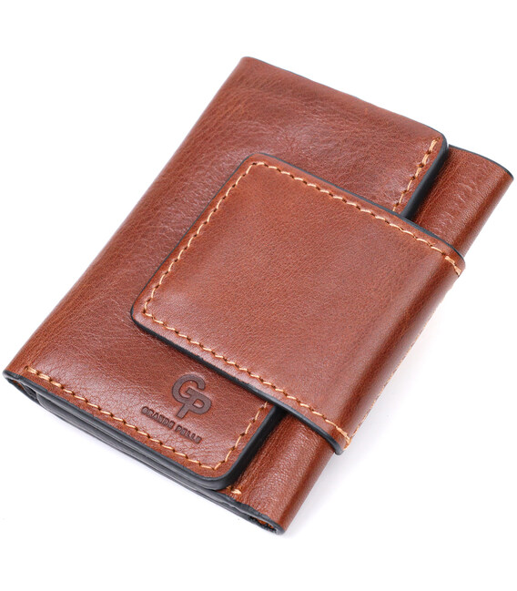 Небольшой кошелек из натуральной кожи в три сложения GRANDE PELLE 11662 Коричневый фото, картинка, изображение