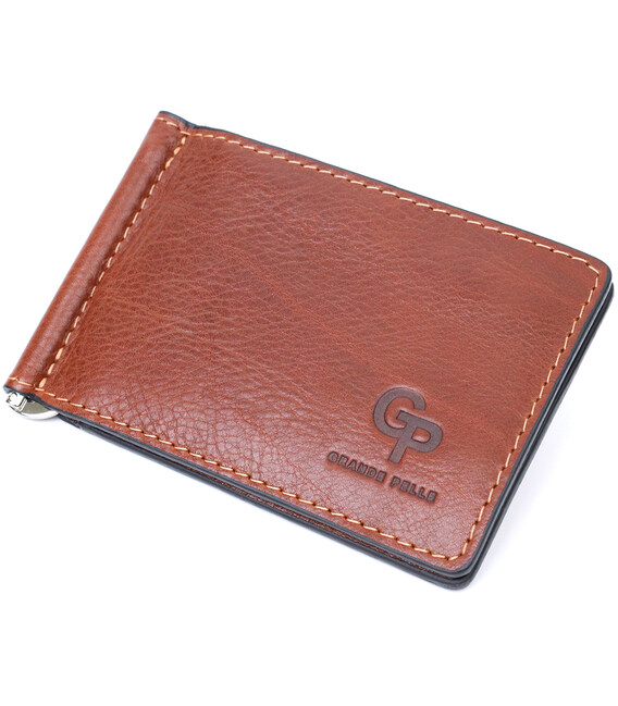 Надежный кожаный зажим для денег GRANDE PELLE 11668 Коричневый фото, картинка, изображение