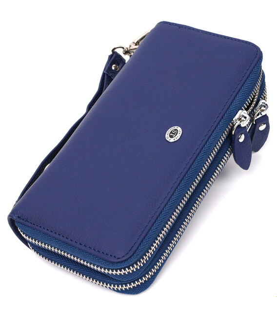 Вместительный женский кошелек-клатч с двумя отделениями на молниях ST Leather 19431 Синий фото, картинка, изображение