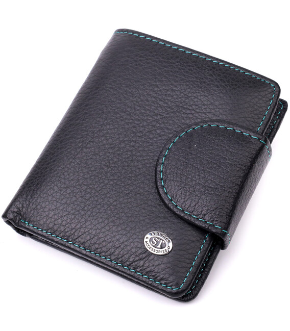 Шкіряний стильний гаманець з монетницею зовні ST Leather 19454 Чорний картинка, зображення, фото