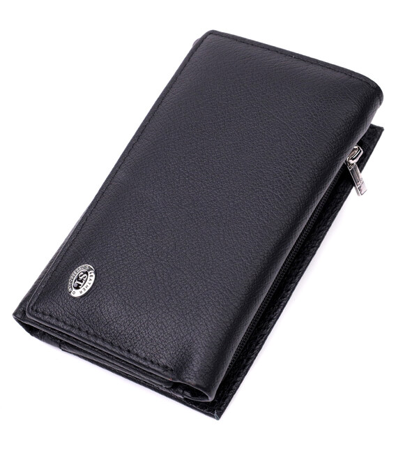 Зручний жіночий гаманець у три складання з натуральної шкіри ST Leather 19468 Чорний картинка, зображення, фото