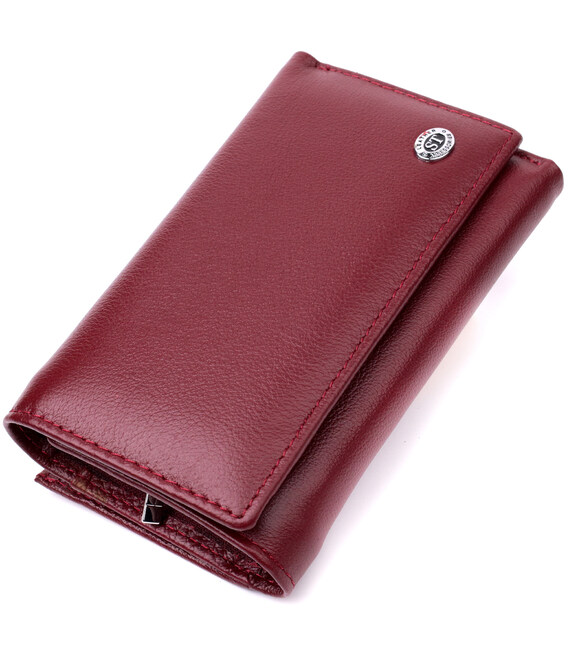 Симпатичный женский кошелек в три сложения из натуральной кожи ST Leather 19470 Бордовый фото, картинка, изображение