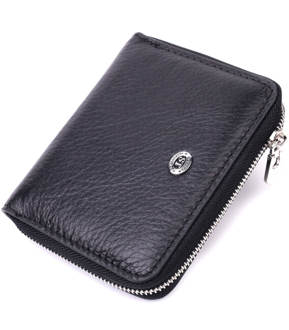 Жіночий шкіряний гаманець на блискавці з металевим логотипом виробника ST Leather 19483 Чорний картинка, зображення, фото
