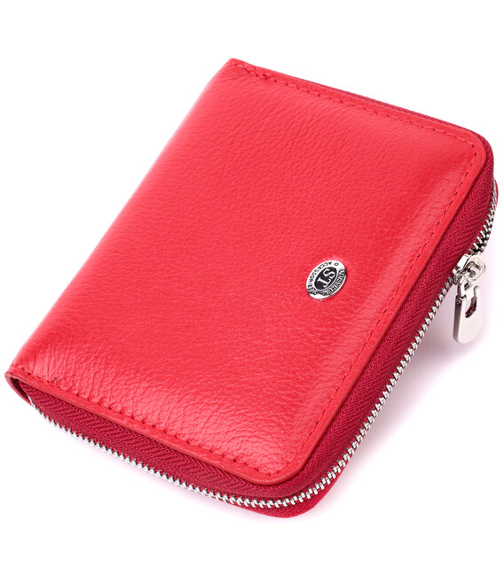 Кожаный женский кошелек на молнии с металлическим логотипом производителя ST Leather 19484 Красный фото, картинка, изображение