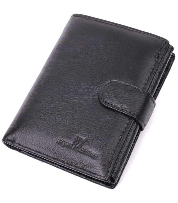 Солидный мужской бумажник вертикального формата из натуральной кожи ST Leather 22462 Черный фото, картинка, изображение