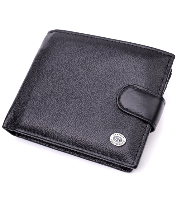 Мужской горизонтальный бумажник из натуральной кожи ST Leather 22466 Черный фото, картинка, изображение