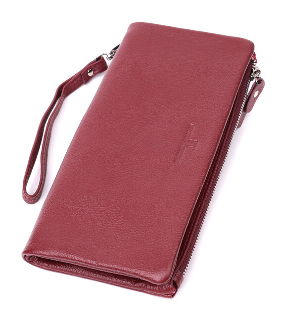 Добротный женский кошелек-клатч с двумя молниями из натуральной кожи ST Leather 22528 Бордовый фото, картинка, изображение