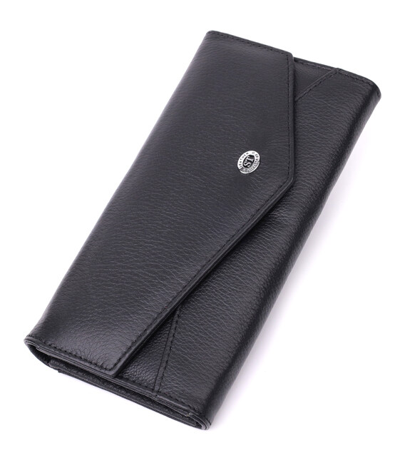Шкіряний жіночий гаманець з геометричним клапаном ST Leather 22546 Чорний картинка, зображення, фото