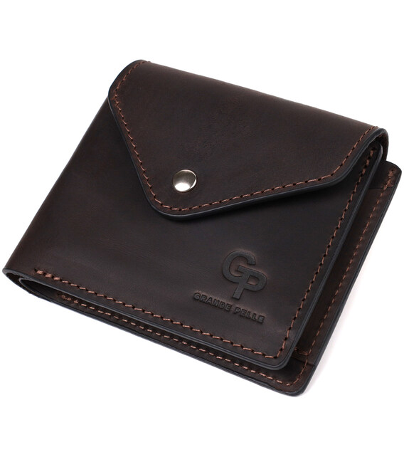 Винтажный кошелек из натуральной кожи GRANDE PELLE 16803 Коричневый фото, картинка, изображение