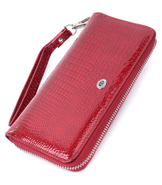 Женский лакированный кошелек на молнии из натуральной кожи ST Leather 22677 Красный фото, картинка, изображение