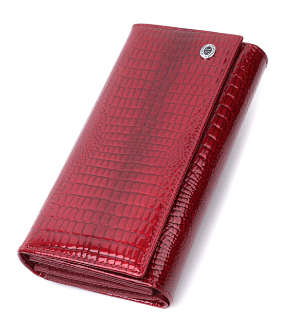 Кожаный лакированный кошелек с блоком для кредитных карт ST Leather 22682 Красный фото, картинка, изображение