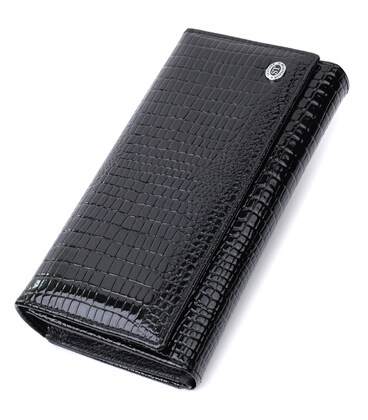 Лакированный кожаный кошелек с блоком для кредитных карт ST Leather 22683 Черный фото, картинка, изображение