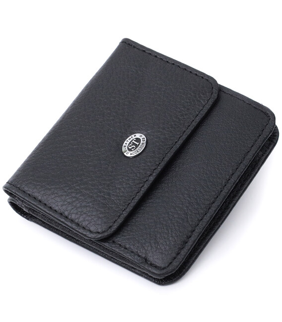 Компактный женский кошелек с карманом для монет из натуральной кожи ST Leather 22690 Черный фото, картинка, изображение