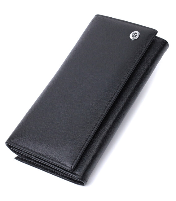 Добротное женское портмоне с карманом для монет из натуральной кожи ST Leather 22691 Черный фото, картинка, изображение